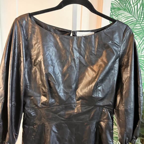 NEW Ba&sh Black Faux Leather Puff Sleeve Dress Medium - Picture 3 of 10
